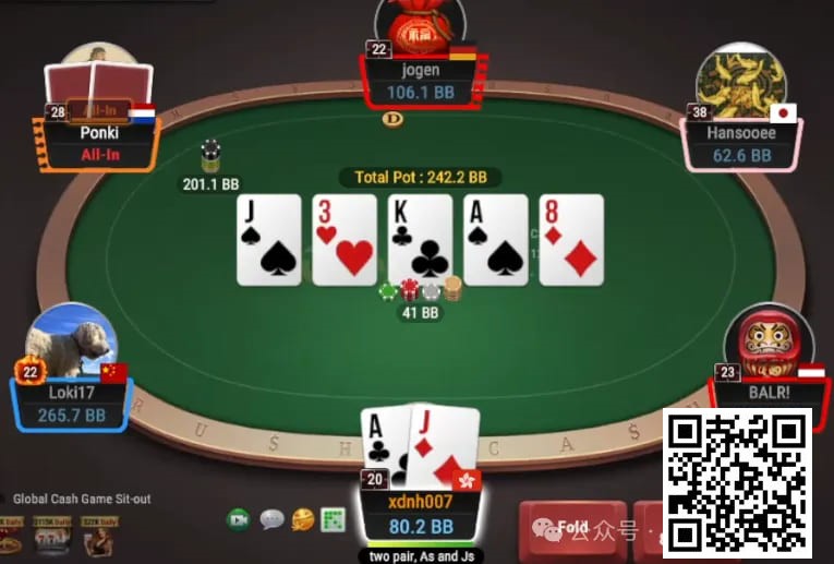 【红龙扑克】牌局分析：2对面对河牌2倍超池allin
