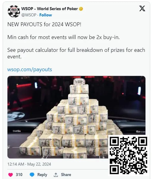 【红龙扑克】2024年WSOP奖金结构升级，蕞低可拿到两倍门票钱