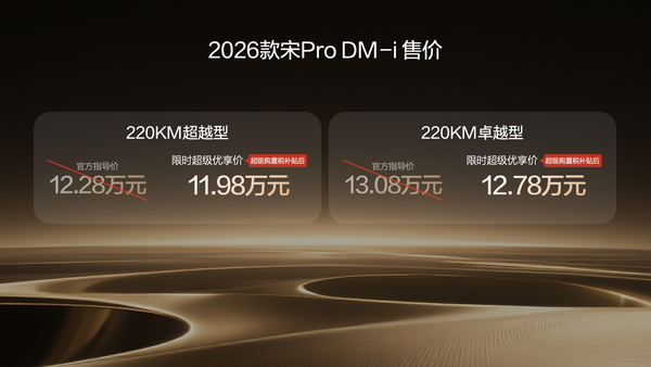 【红龙扑克】2026款宋Pro DM-i 220公里长续航发布 限时11.98万元起