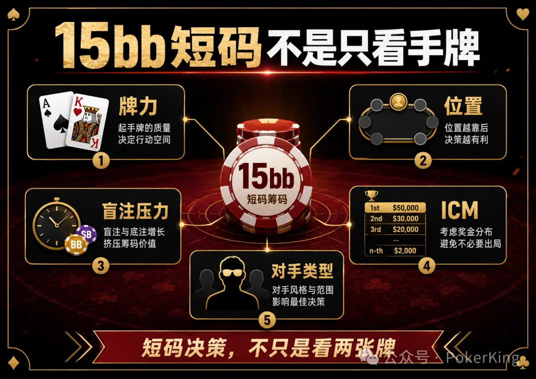 【红龙扑克】决赛桌剩15bb拿到AK,推还是加注?短码决策不是看牌力,是看这五件事