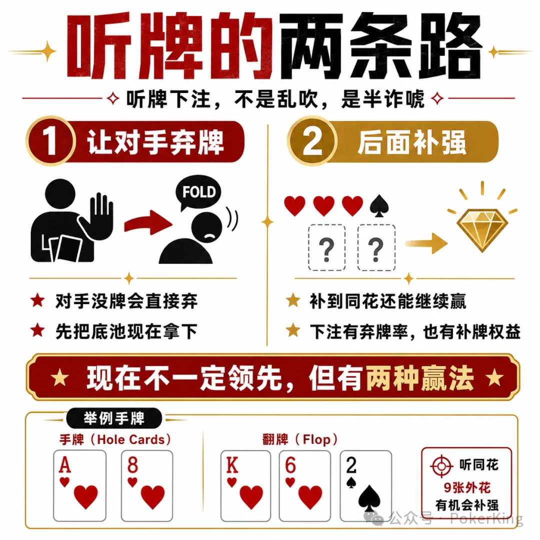 【红龙扑克】听牌到底该不该下注？记住这八个字：单挑就打，人多就缩