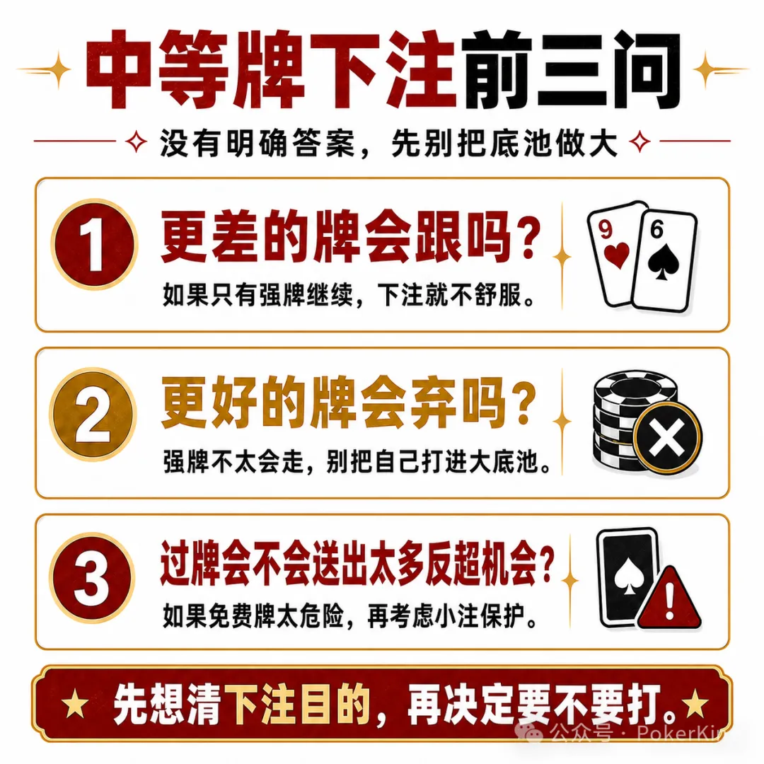 【红龙扑克】中等牌力的困境：不是每手对子都值得下注，先问自己三个问题