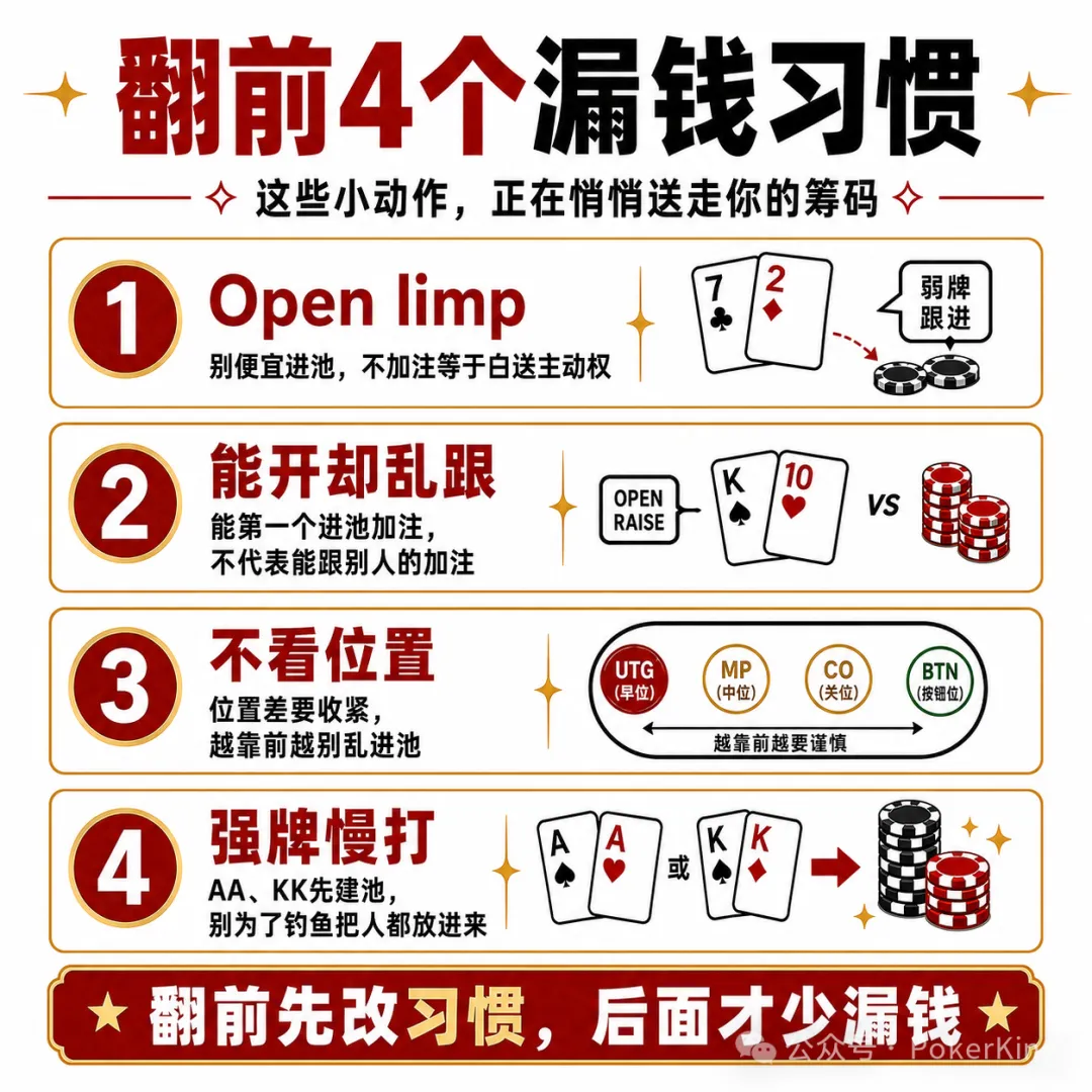 【红龙扑克】翻前四个坏习惯:别再让筹码从“随手一下”里漏走