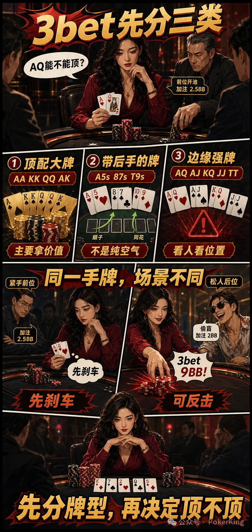 【红龙扑克】3-bet 不是胆量测试:AQ为什么不能当AK打?