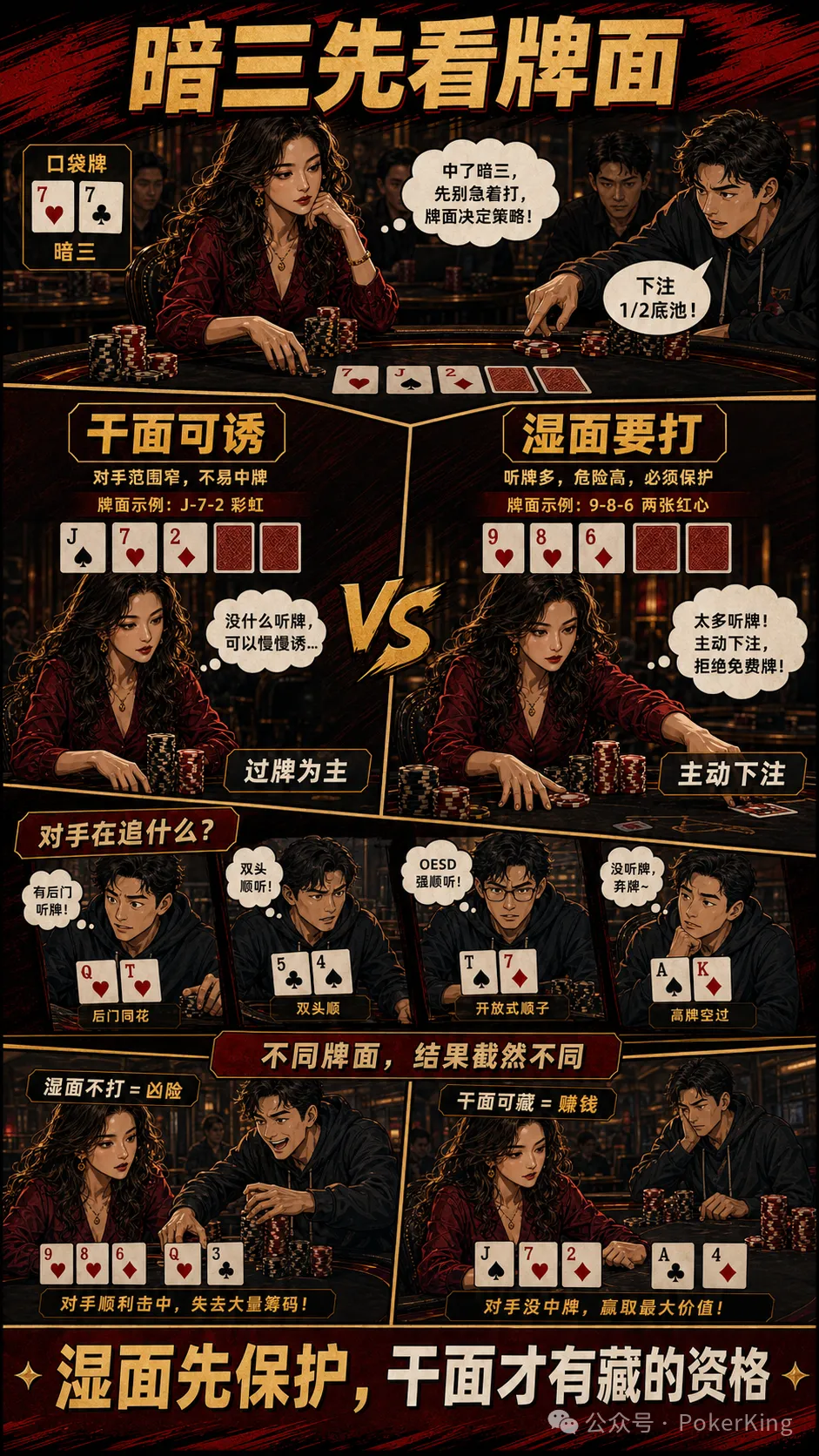 【红龙扑克】暗三条要不要慢打?先看牌面、对手和人数再决定