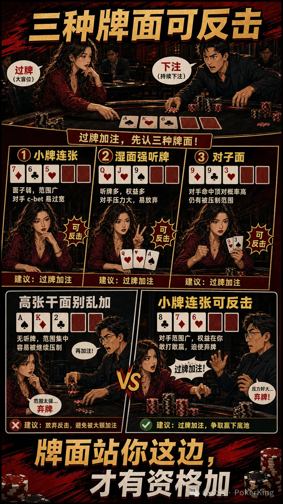 【红龙扑克】过牌加注不是发脾气:三种适合大盲位反击的翻牌面,让对手不敢随意下注