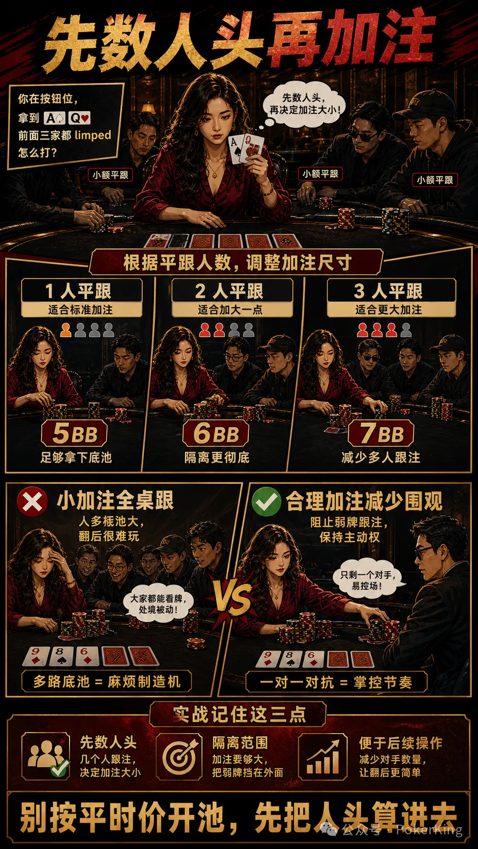 【红龙扑克】多人平跟后怎么加注？先数人头，再看牌和位置
